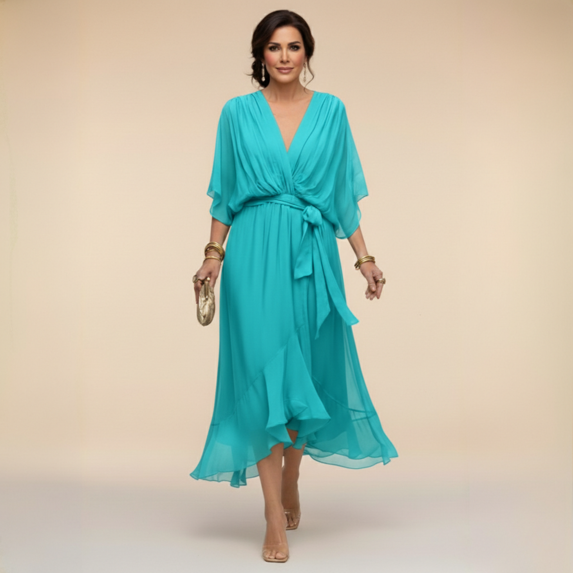 Mónica - Vestido de chiffon com decote em V