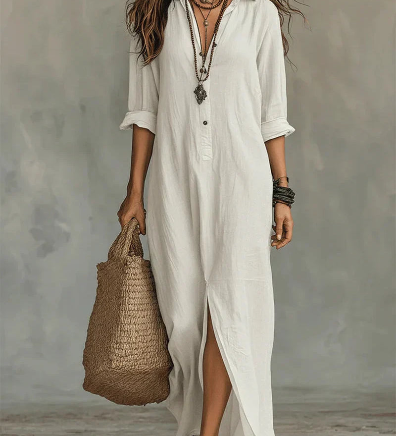 Ana – Vestido Preto Largo com Botões
