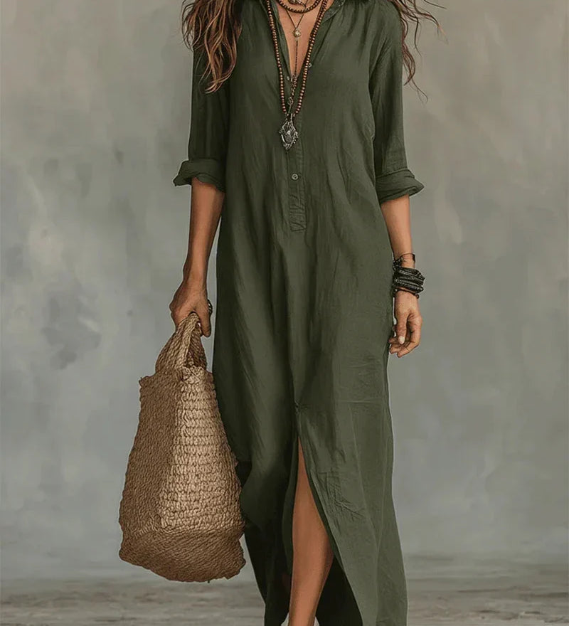 Ana – Vestido Preto Largo com Botões