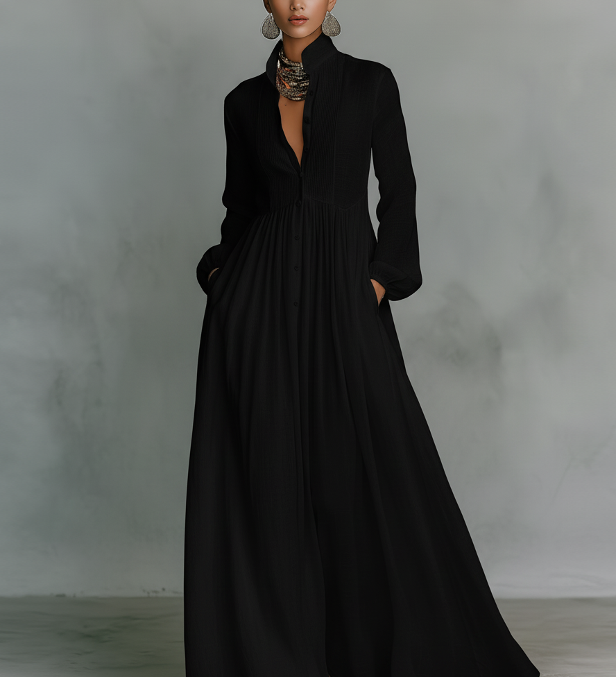 Liana - Vestido maxi minimalista de algodão e linho