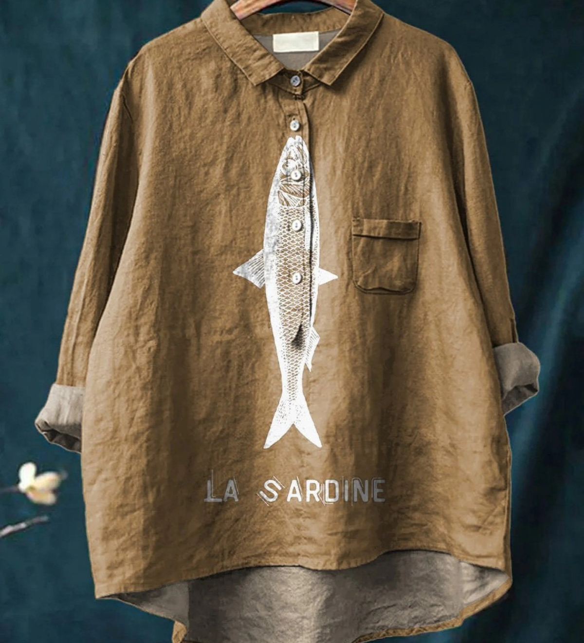 Sofia - Camisa Casual com Design de Sardinha