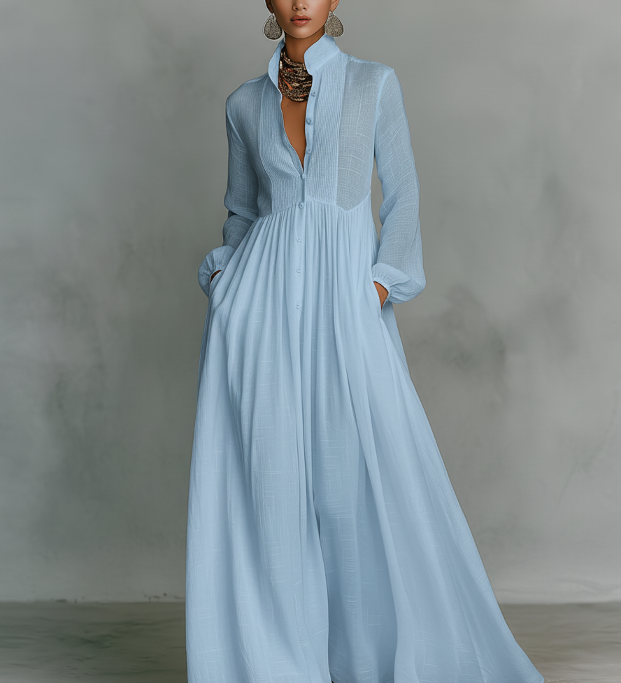 Liana - Vestido maxi minimalista de algodão e linho