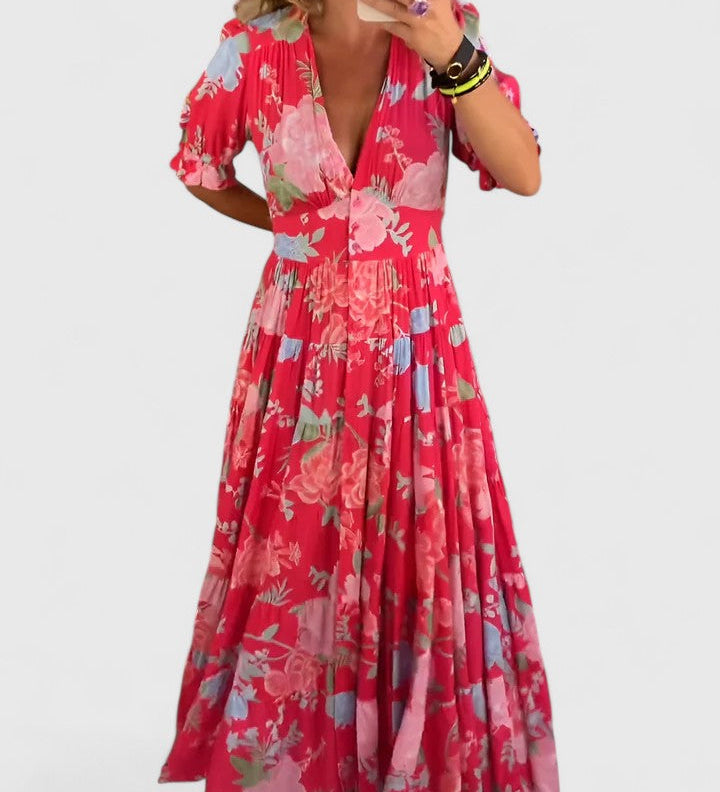 Mariana – Vestido floral com decote em V