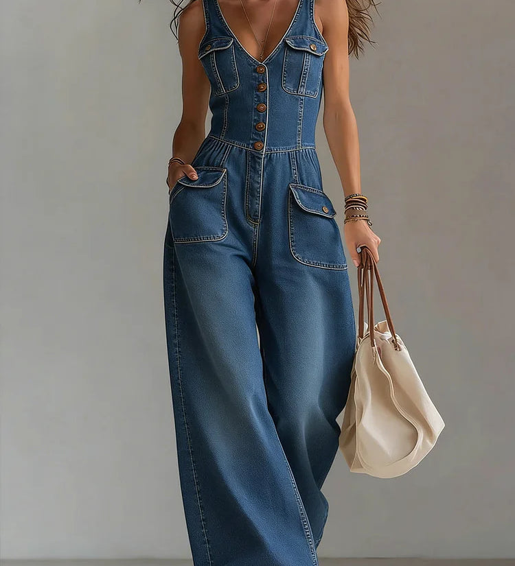 Sofia - Macacão Largo de Denim Casual