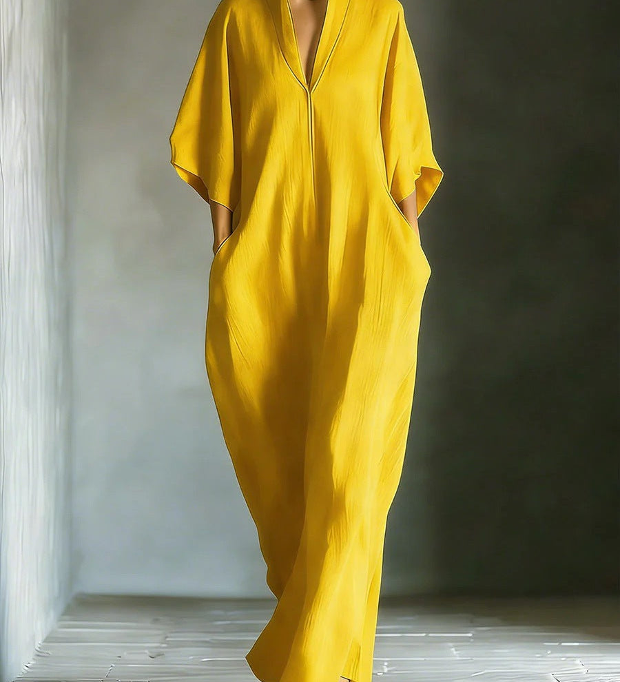 Alina - Vestido longo com mangas 3/4 e decote em V