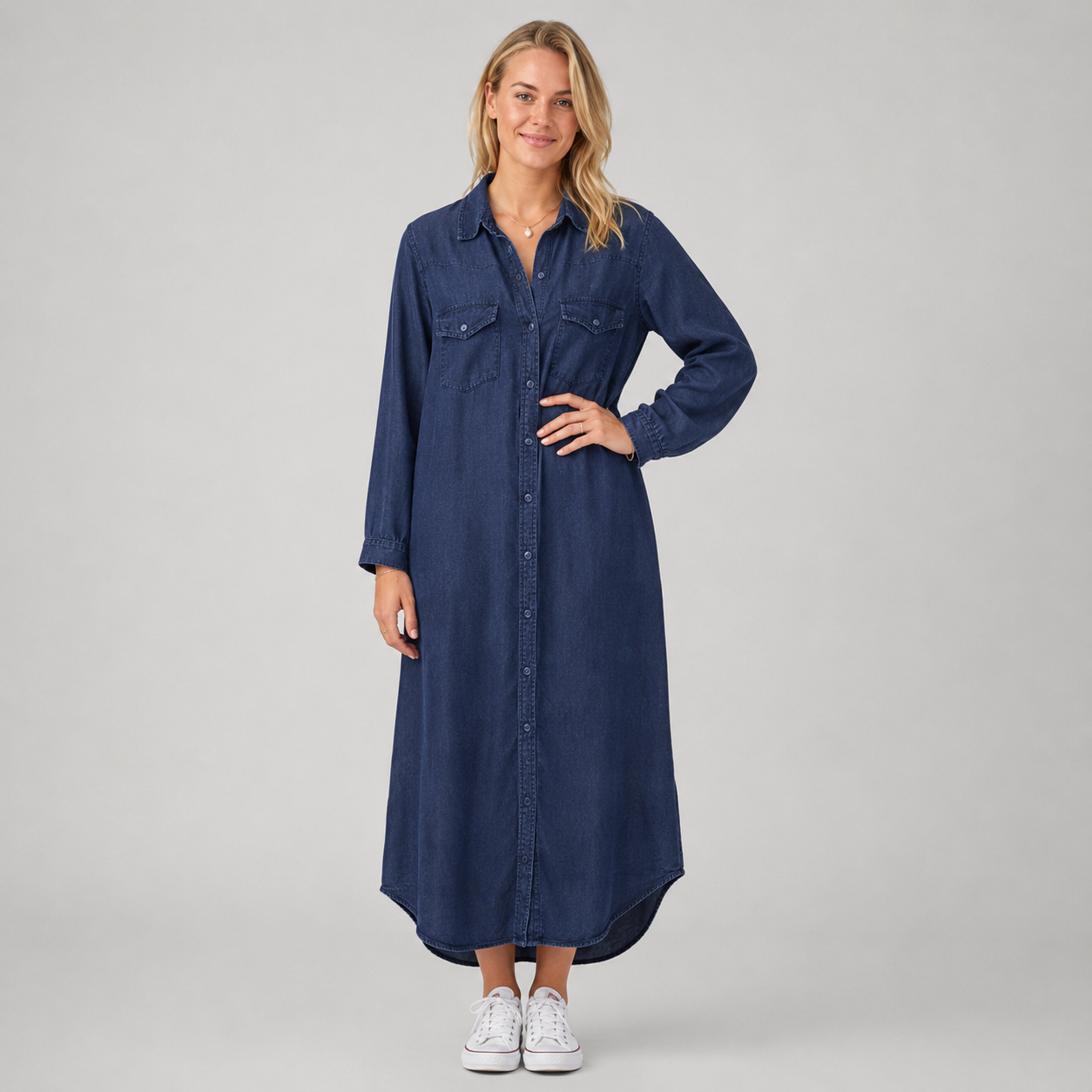 Helena - Vestido-Camisa de Ganga Descontraído e Elegante
