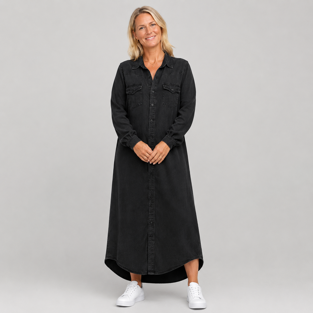 Helena - Vestido-Camisa de Ganga Descontraído e Elegante
