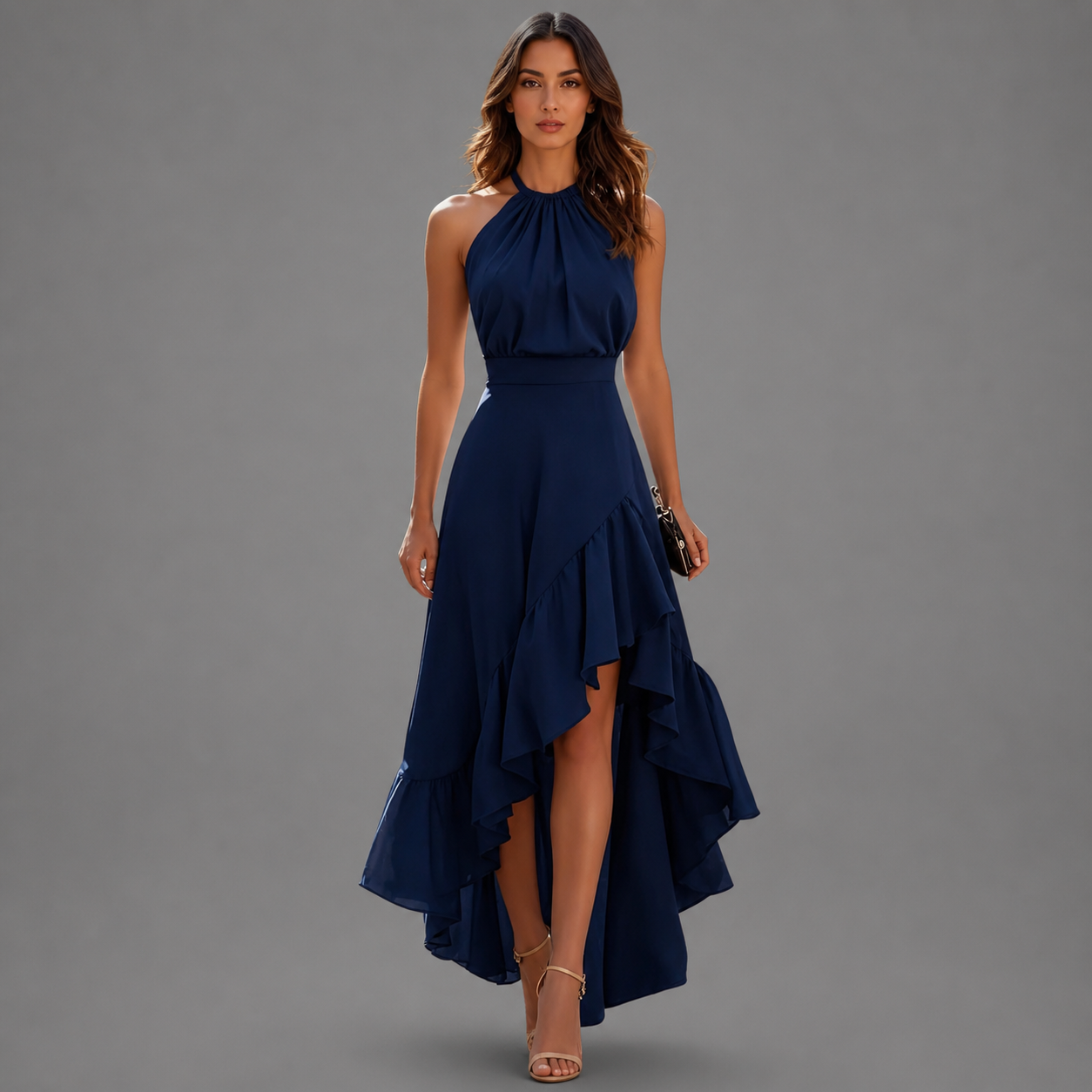 Elina - Vestido Halter com Folhos