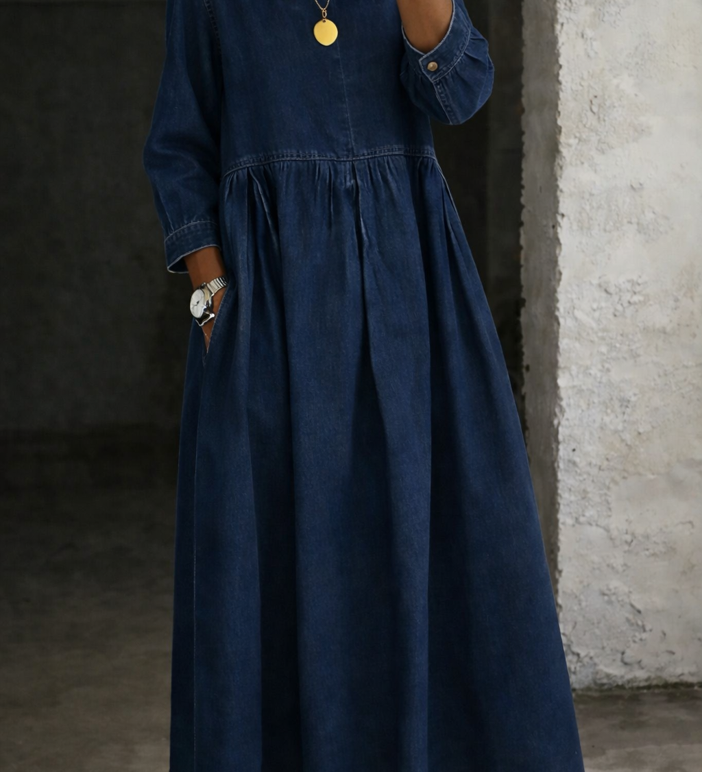 Océane - Vestido de Ganga com Gola Peter Pan