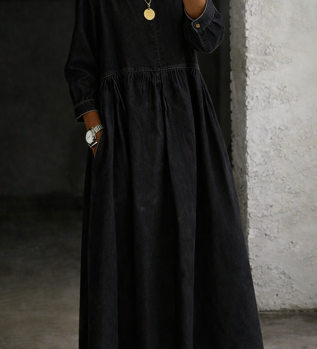 Océane - Vestido de Ganga com Gola Peter Pan