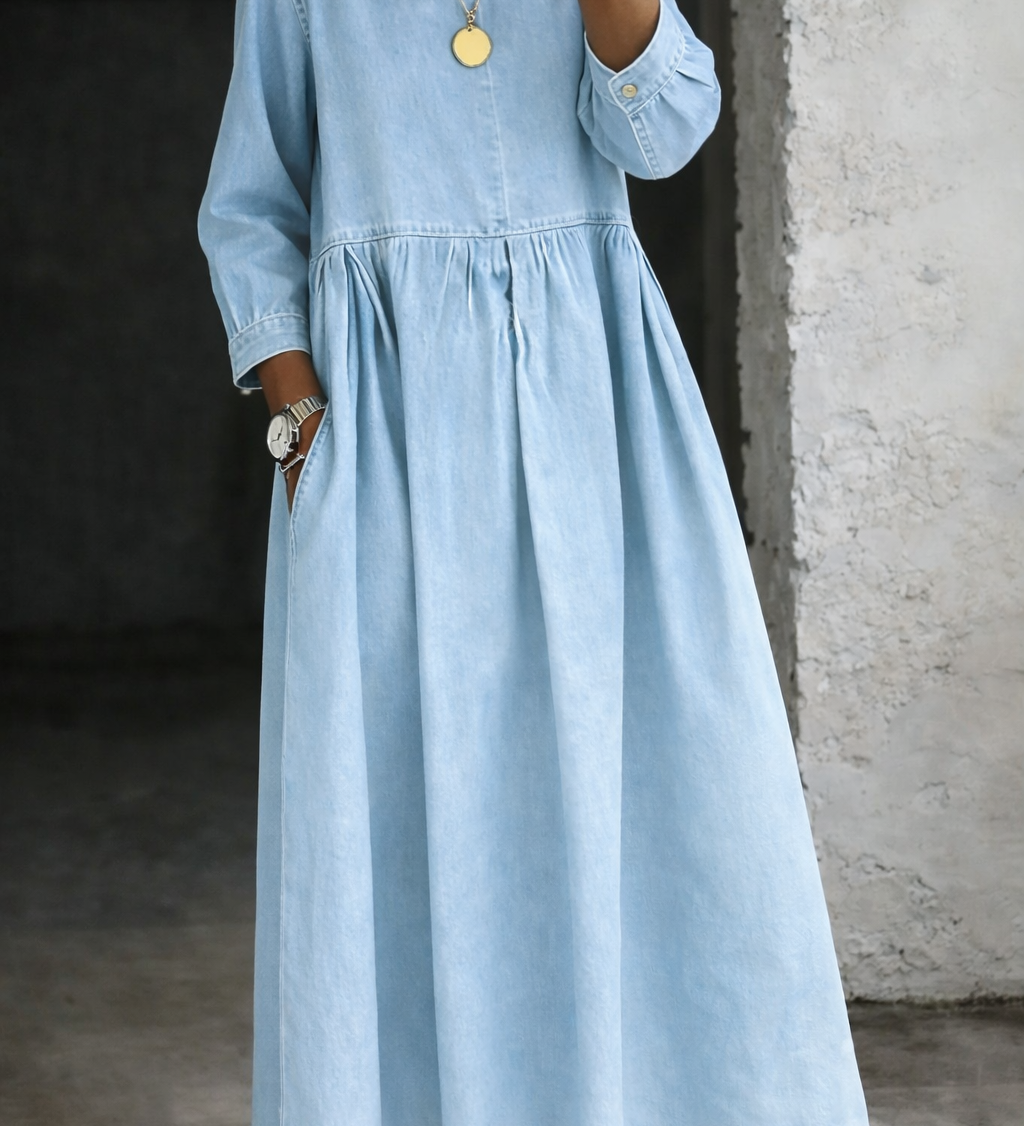 Océane - Vestido de Ganga com Gola Peter Pan