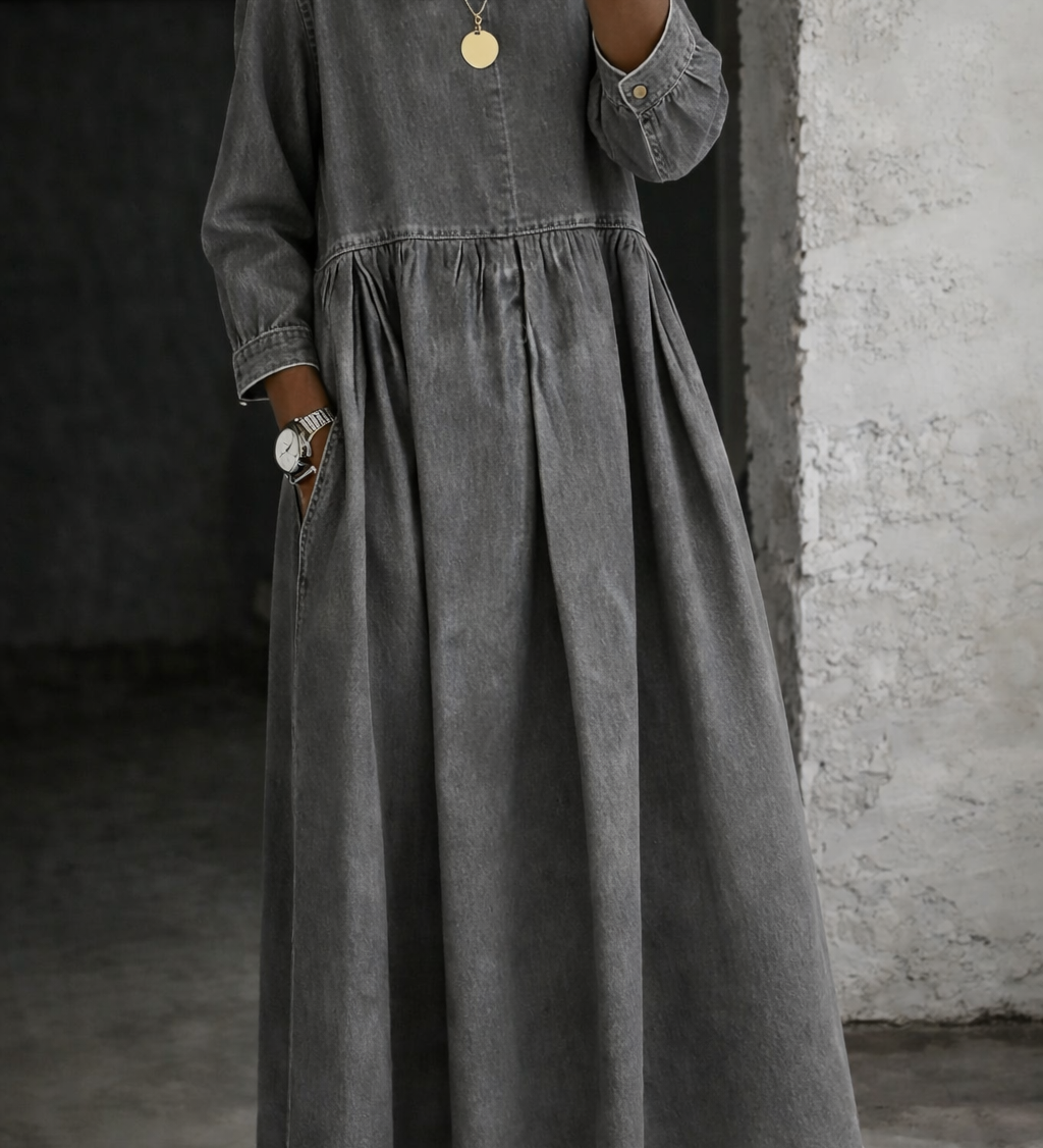Océane - Vestido de Ganga com Gola Peter Pan
