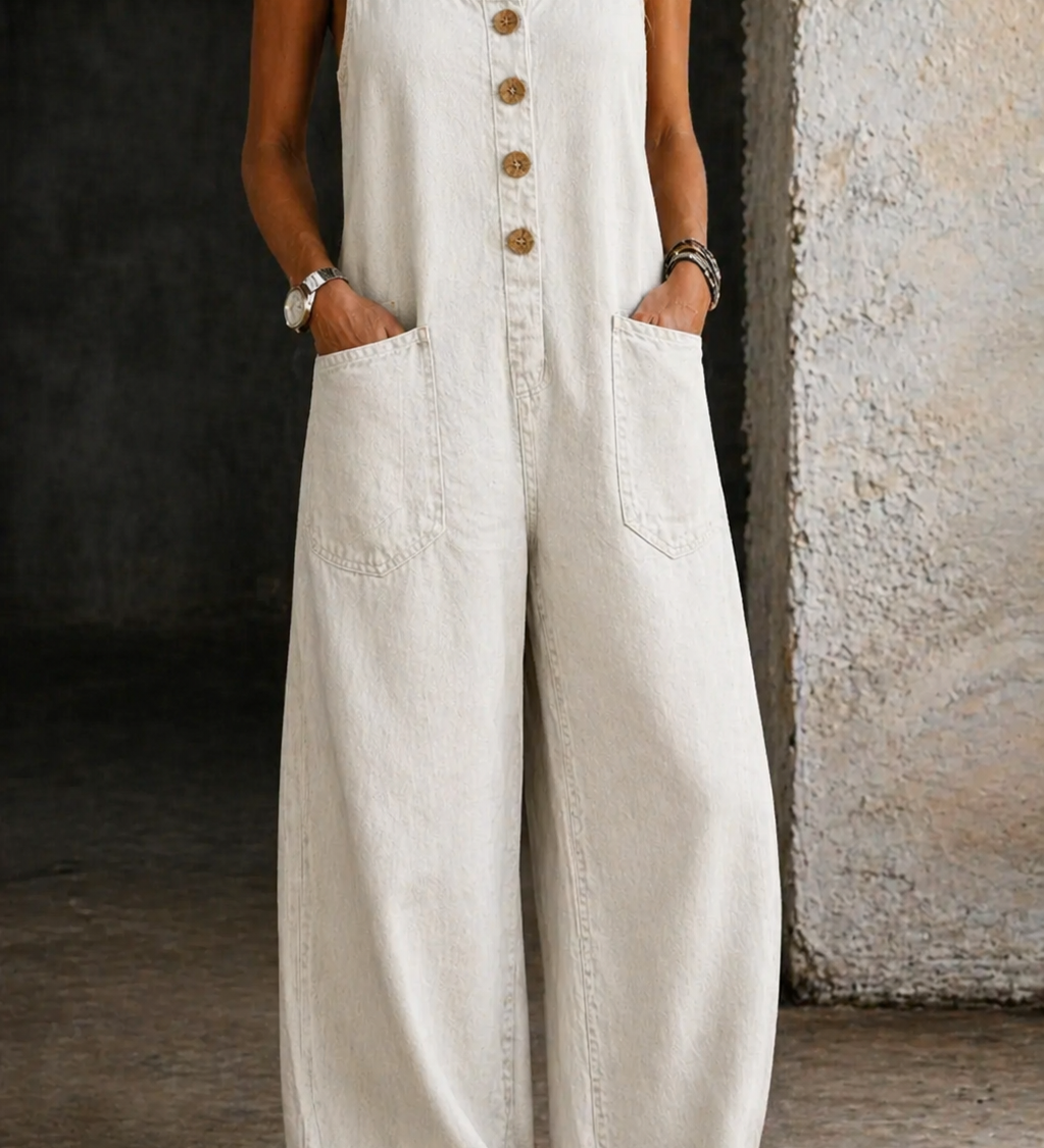 Vânia - Macacão de Algodão Denim Vintage Lavado