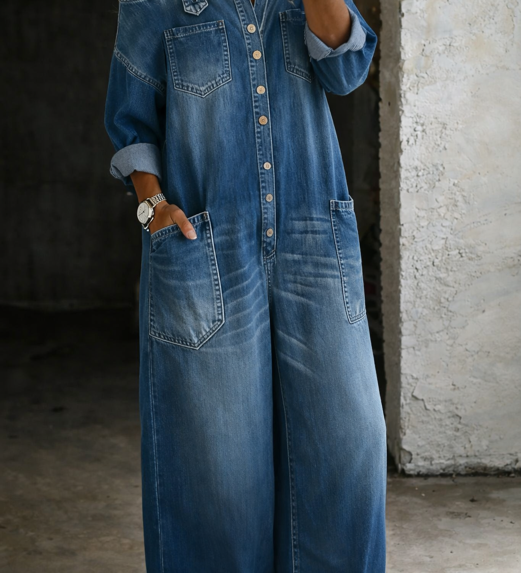Florença - Macacão de Denim com Ombros à Mostra
