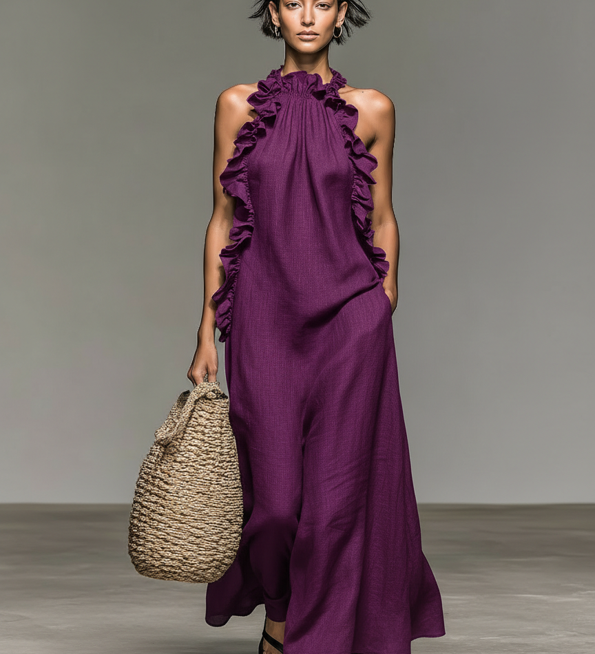Carina - Vestido Maxi com Bolsos e Folhos