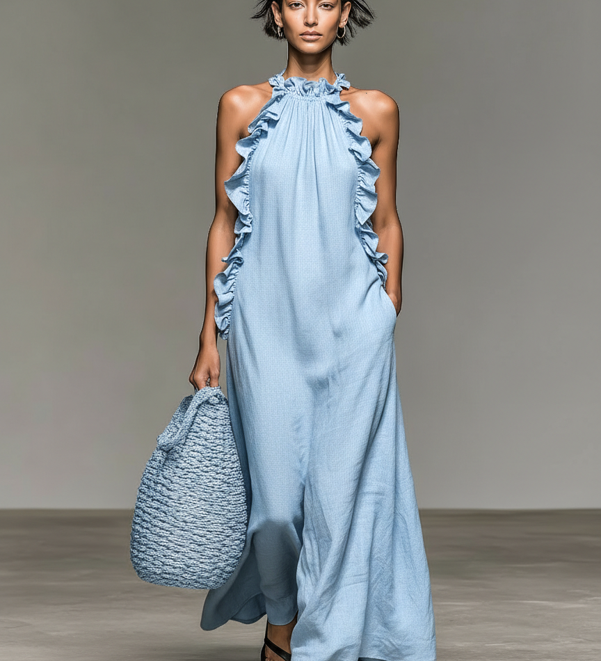 Carina - Vestido Maxi com Bolsos e Folhos