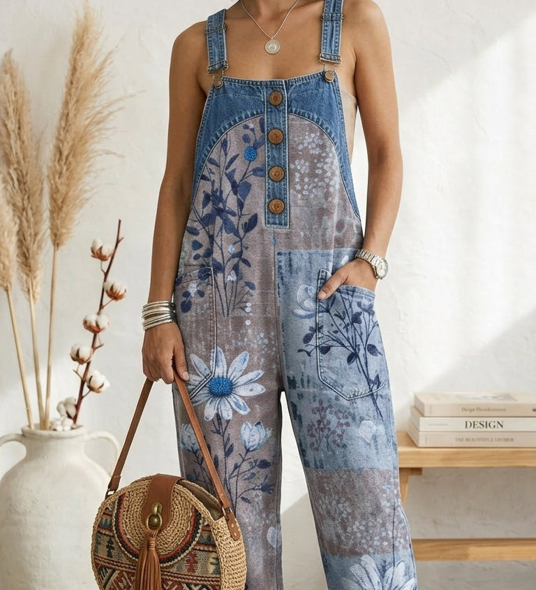 Maria Douro - Macacão Floral de Denim