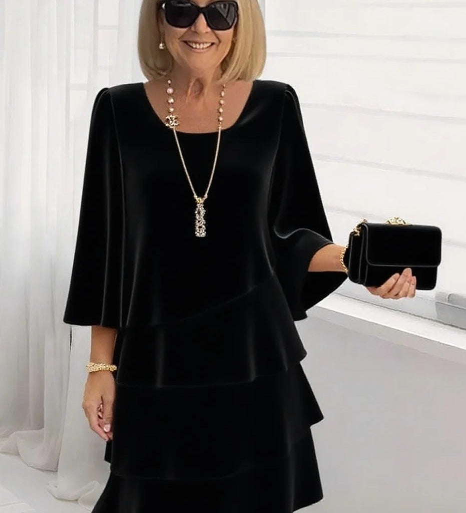 Margarida – Vestido midi elegante com volantes