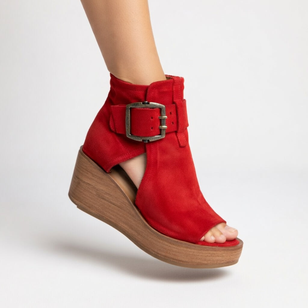 Olga - Botins compensados abertos estilo moderno
