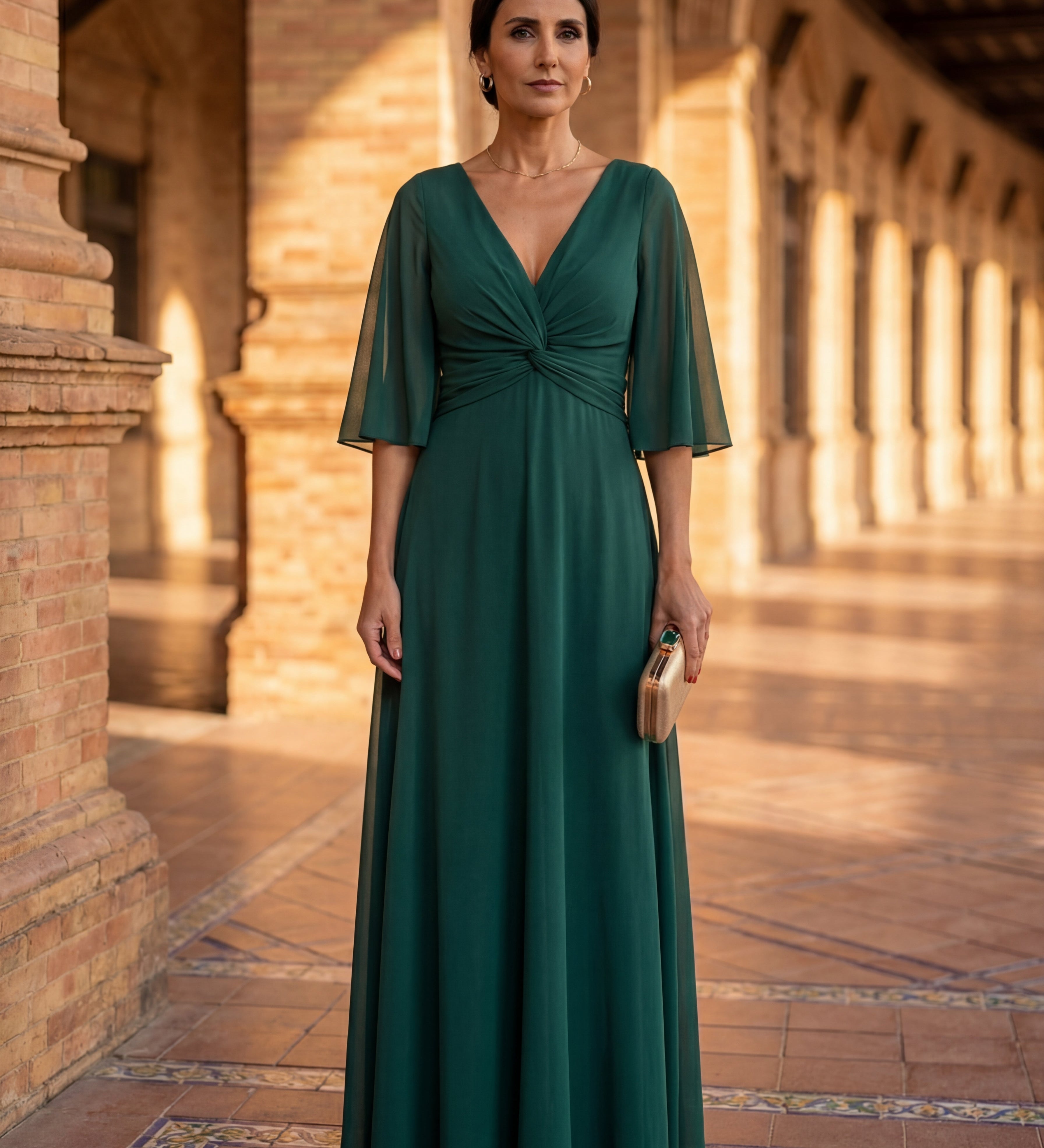 Lúcia - Vestido de chiffon com decote em V