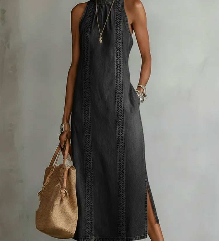 Júlia - Vestido de Denin com Renda Retro