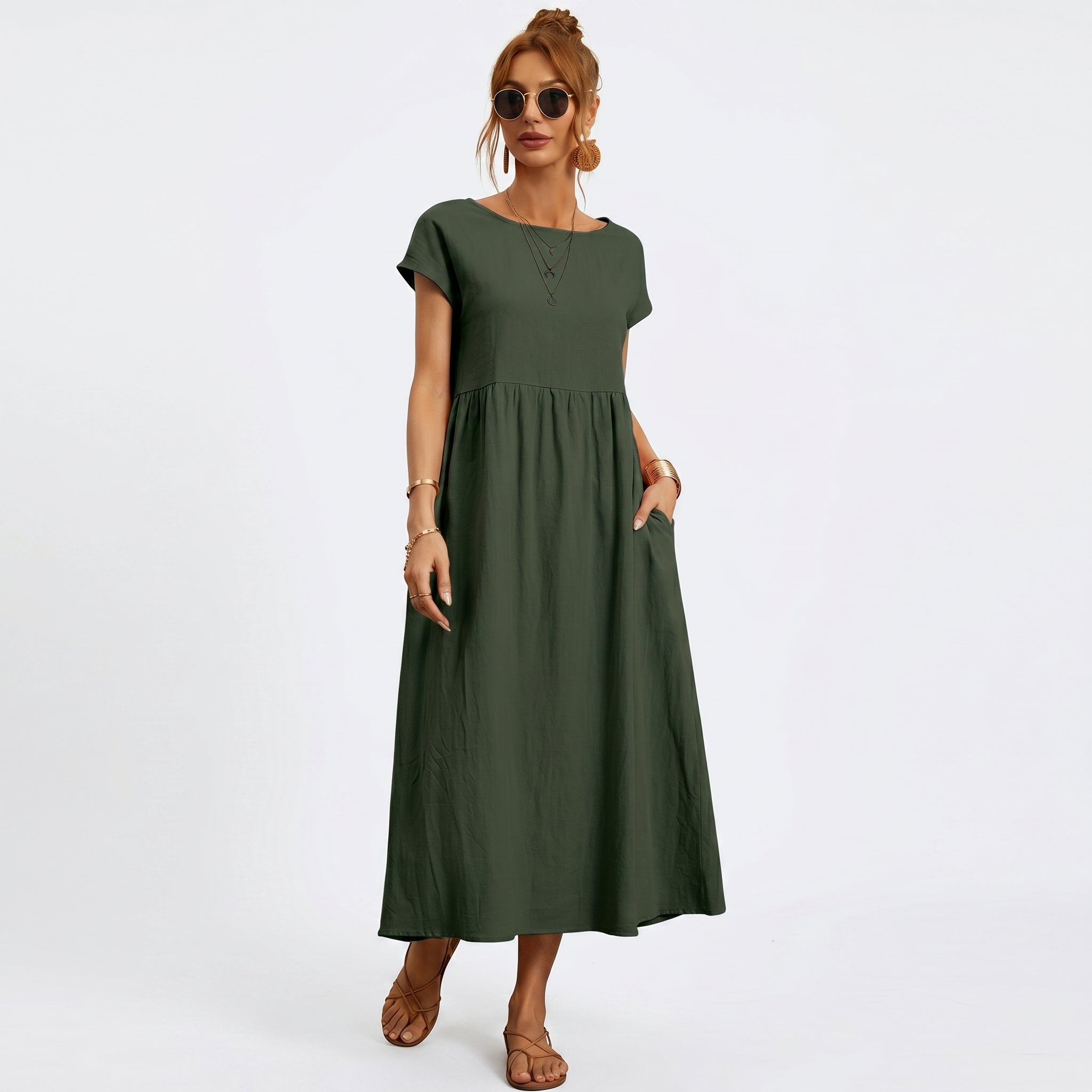 Inês - Vestido Midi em Algodão com Bolsos