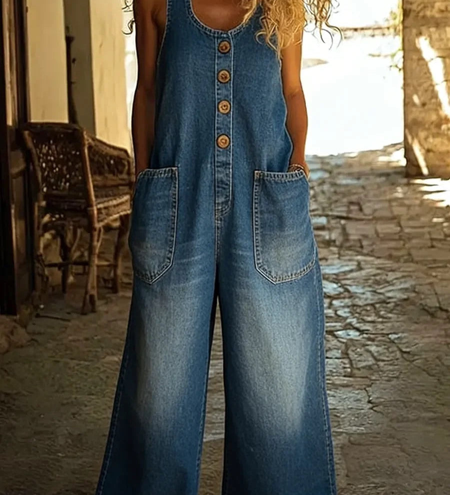 Graça - Macacão de Algodão Denim Lavado Vintage